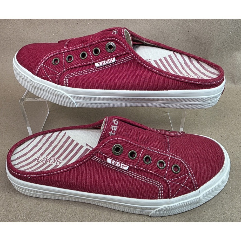 TAOS (Sz 9) EZ Soul Red Womens Canvas Slip On Mules Comfort Sneakers